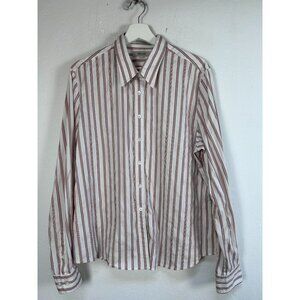 Faconnable Womens Striped Button-Up Shirt White & Red XL Cotton Stretch Casual
